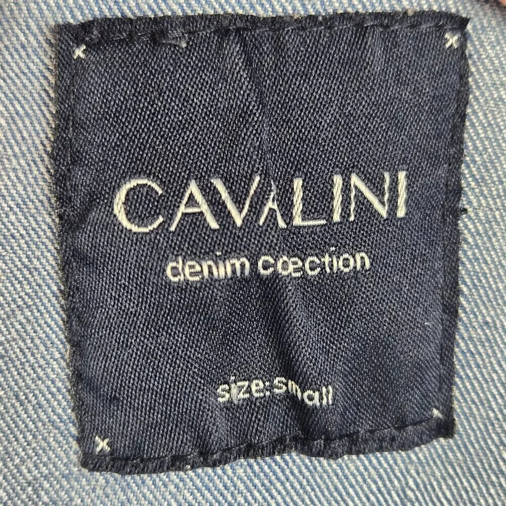 Cavalini Size Small Blue Denim Jean Jacket Button Front Pockets Long Sleeve